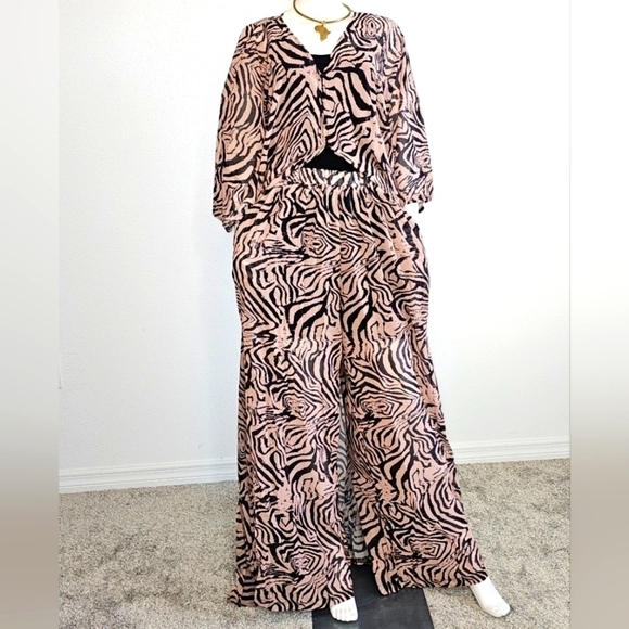 SUMMER CHIFFON TIGER PRINT KIMONO KAFTAN TWO PIECE PANT SET / LONG ABAYA - Picture 1 of 7